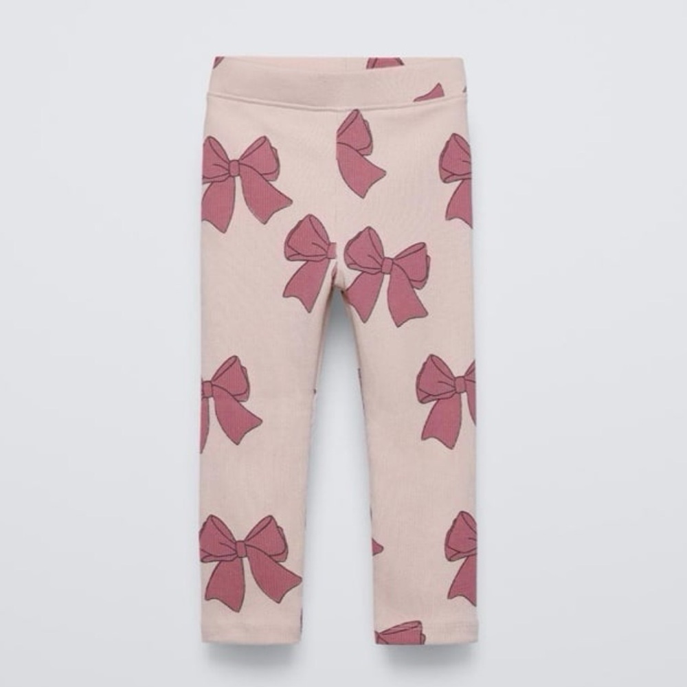 Zara Kids Girl Bow Rib Leggings NWT